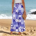 thumbnail image 5 of Womens Hawaiian Print Palazzo Lounge Pants Elastic High Waist Ties Ruffle Hem Wide Leg Vacation Pants Purple XL, 5 of 5