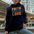 thumbnail image 2 of Faith Hope Love, Christian, Scripture or Bible Verse Themed, Groovy Retro Wavy Text Merch Gift, Navy Blue Hooded Sweatshirt or Hoodie, 3XL, 2 of 5