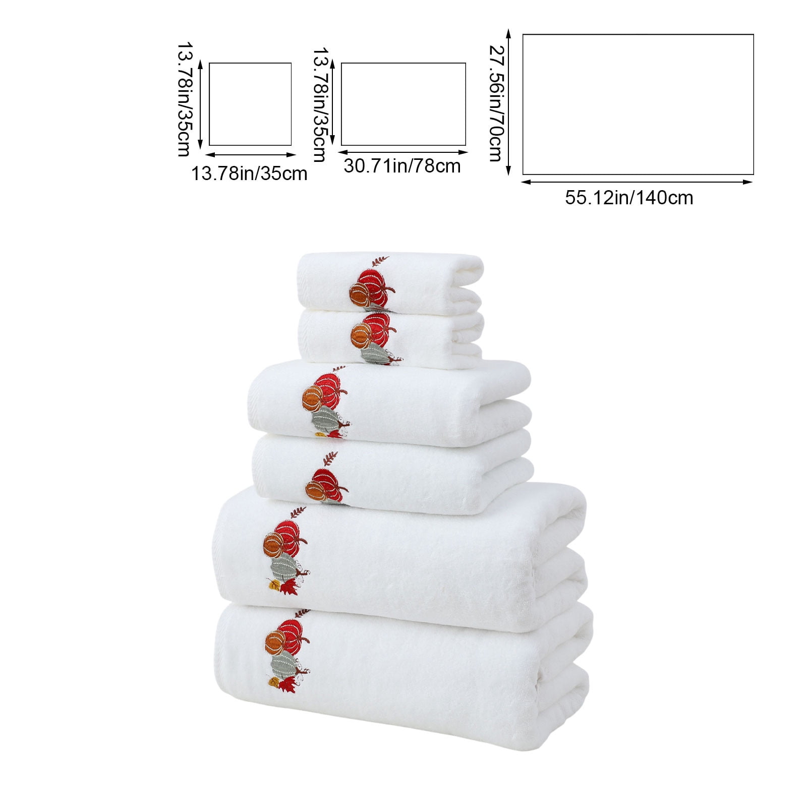 Xuniizn Bath Towels, Bath Towel Set for Halloween Decor, Cottons 2 Bath Towels + 2 Towels + 2 Square Towels, Hand Towels for Bathroom, Soft Face Towels for Holiday, Halloween Decoratives, White