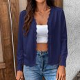 thumbnail image 2 of GEWSEY Women's Long Sleeve V-Neck Button Down Cardigan Knit Shrugs Sweater (Navy, L), 2 of 7