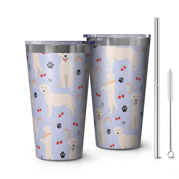 16oz Tumblers Golden Retriever Dog with Cherry and Rainbow Stainless Steel Vacuum Insulated Double Wall Travel Tumbler Cups Mug with Lid and Straw,Cleaning Brush for Coffee,Tea
