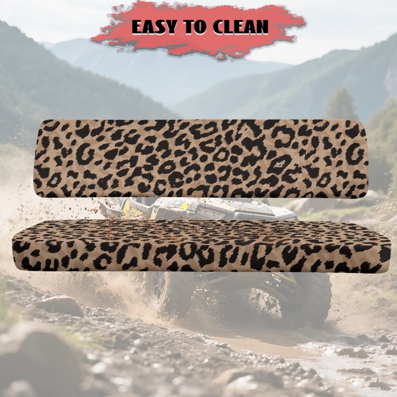 Yuyamidu Brown Leopard Print UTV Seat Cover 2 PCS Mule Bench Seat Cover Compatible with Kawasaki Mule 3000 3010 3020 4000 4010 2001-2023 2025 UTV Accessories