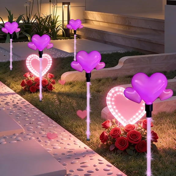 Solar Powered Valentine's Day Heart Garden Stakes Outdoor Yard Patio Decoration 5-Pack