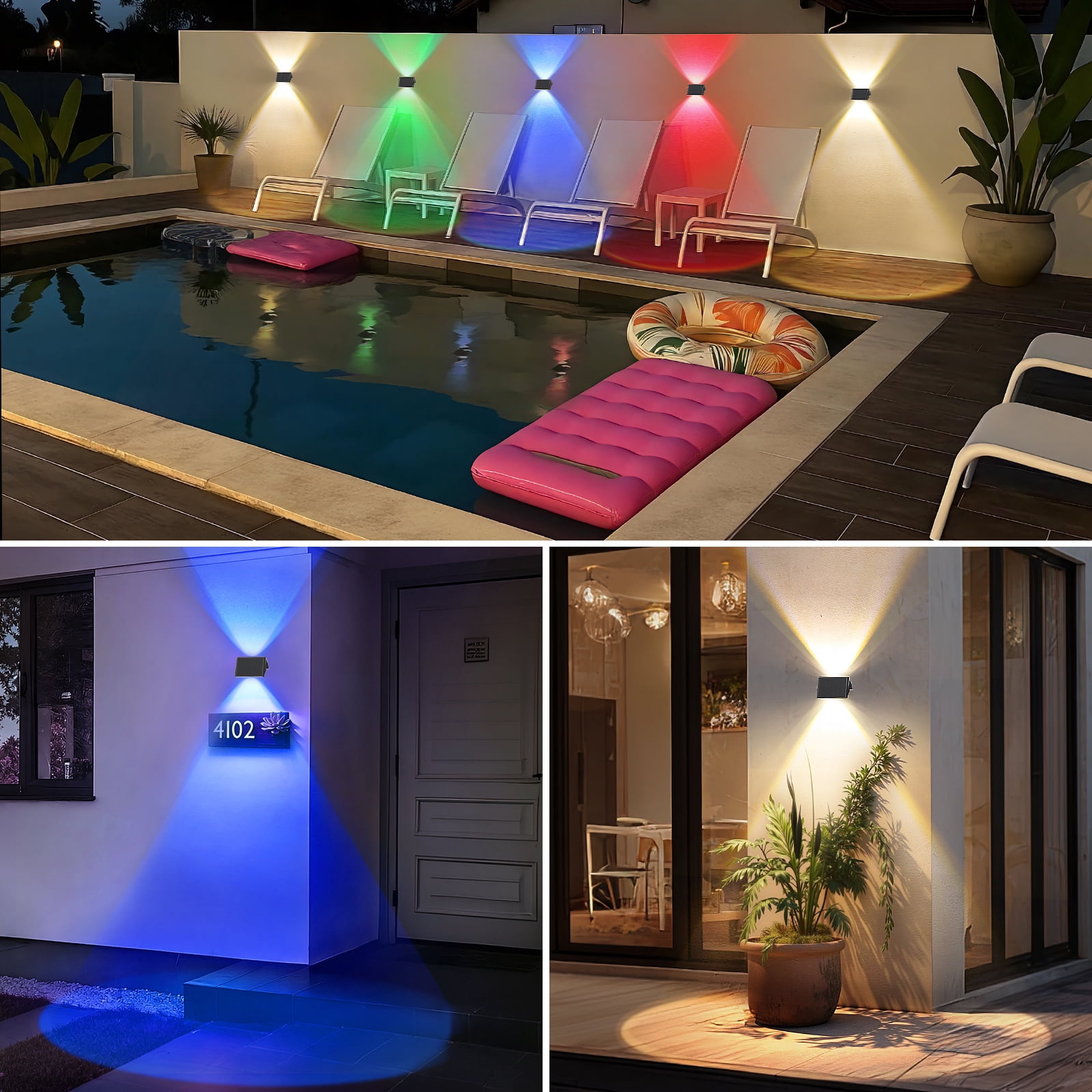 Hoyiours 6-Pack Solar Fence Lights Outdoor Waterproof, 15 Modes Color Changing Solar Wall Lights for Garden Patio Deck, RGB & Warm White