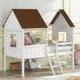 thumbnail image 2 of Roomfitters Twin Size Low Loft Wood House Bed with Two Side Windows (White+Brown), 2 of 4