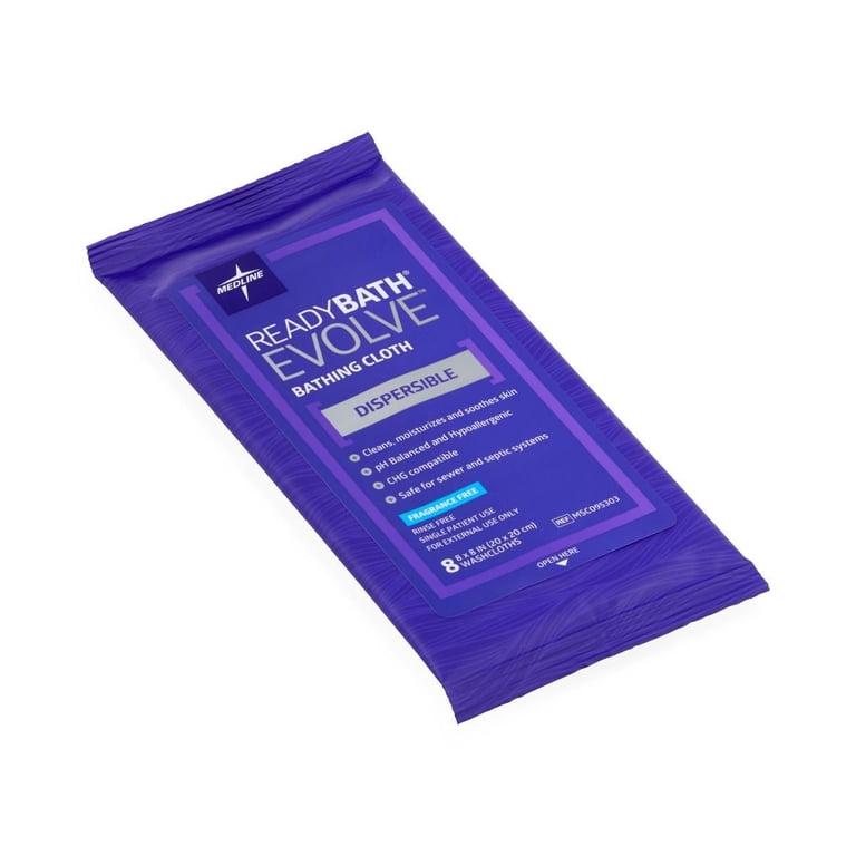 Medline Unscented Rinse-Free Bath Wipes, Elderly-Safe, 8/Pack, 240