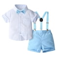 thumbnail image 3 of Bovxnpu Boys Girls Summer Outfits 2 Piece, Boys Bowtie Dress Shirt Suspenders Shorts Summer Formal Suits, Boys' Fashion Stripe Printed Bow Shirt Strap Shorts Short Sleeve Collar Set 4 Years, 3 of 10