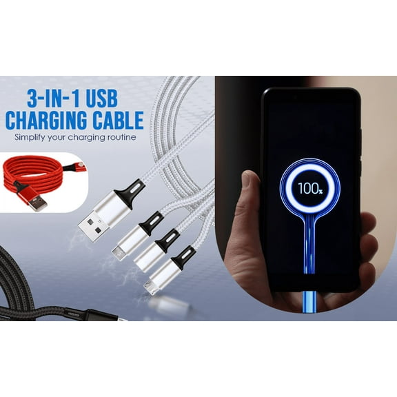 3-in-1 [3 Pack] Fast Charging USB Cable compatible for iPhone® mobile digital device, Android, Tablets - Micro USB & USB-C Connectors - Multiple Devices at a Time - 3.28ft - Nylon Braided Material