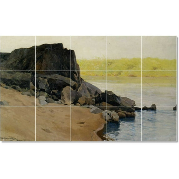 Ceramic Tile Mural-Wilhelm Kuhnert Waterfront Painting 377. 21.25" w x 12.75" h using (15) 4.25 x 4.25 ceramic tiles