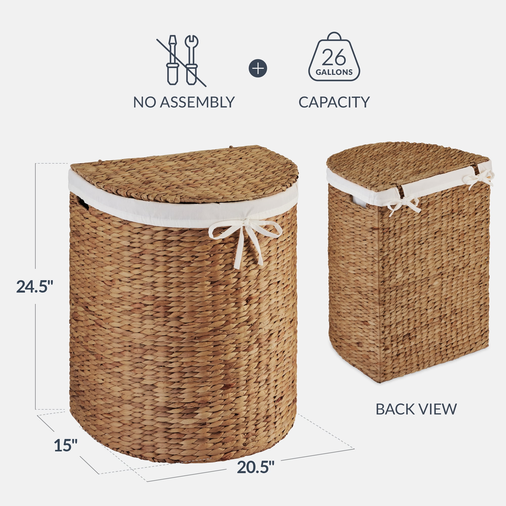 Best Choice Products Half Moon Laundry Hamper w/ Lid, Half Round Laundry Basket, w/ Removable Liner & Handles - Chestnut