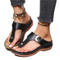 thumbnail image 1 of Women PU Leather Wedges Sandals Rhinestone Flip Flops Non-Slip Comfortable Summer Beach Walking, 1 of 6