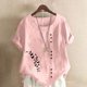 thumbnail image 5 of Camisetas de Manga Corta para las Mujeres Impreso Botón de Manga Corta Camiseta Blusa Poliéster, Ropa Casual Mirar Superior para las Mujeres, 5 of 8