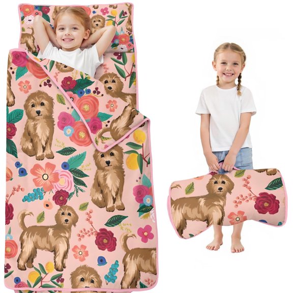Dogs with Flowers Toddler Nap Mats for Kids Preschool,Sleeping Mat Bag or Kids,Toddler Sleeping Bag,Toddler Nap Mat or Daycare