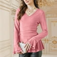 thumbnail image 5 of Tdoqot Womens Ruffle Sequin Shirts- V-Neck Dressy Long Sleeve Tunic Cocktail Party Tops Pink Size L, 5 of 8