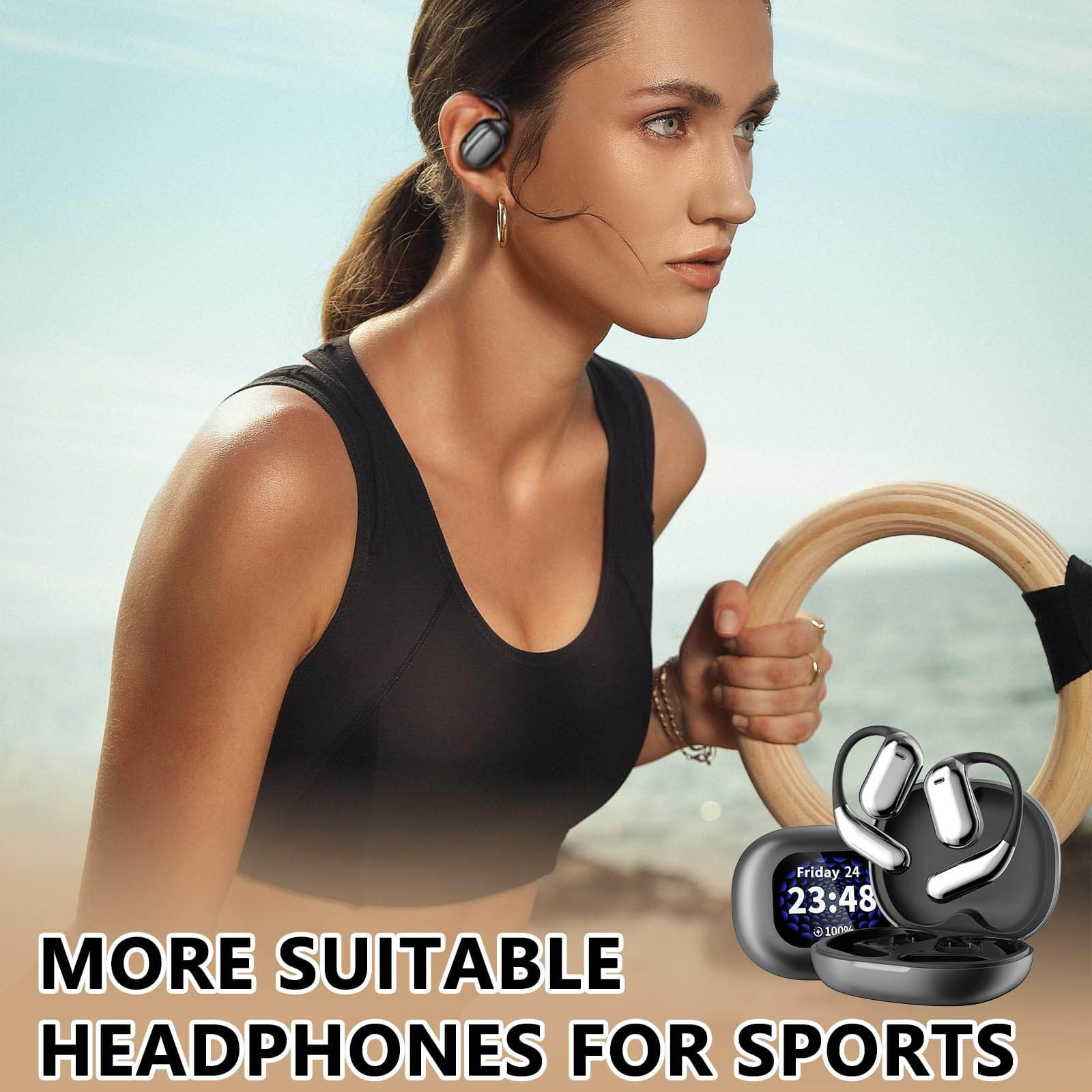 Clearance Over The Ear Earbuds, XP2 Earbuds, True Wireless Open Ear Bluetooth Earphones, Listen Touchs Screen Control, Led Display, Suitable for Sports, Leisure and Music