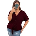 thumbnail image 4 of Cueply Womens Plus Size Tops Short Sleeve V Neck Waffle Knit Tunic Blouse Tie Front Button up T Shirts, 4 of 8