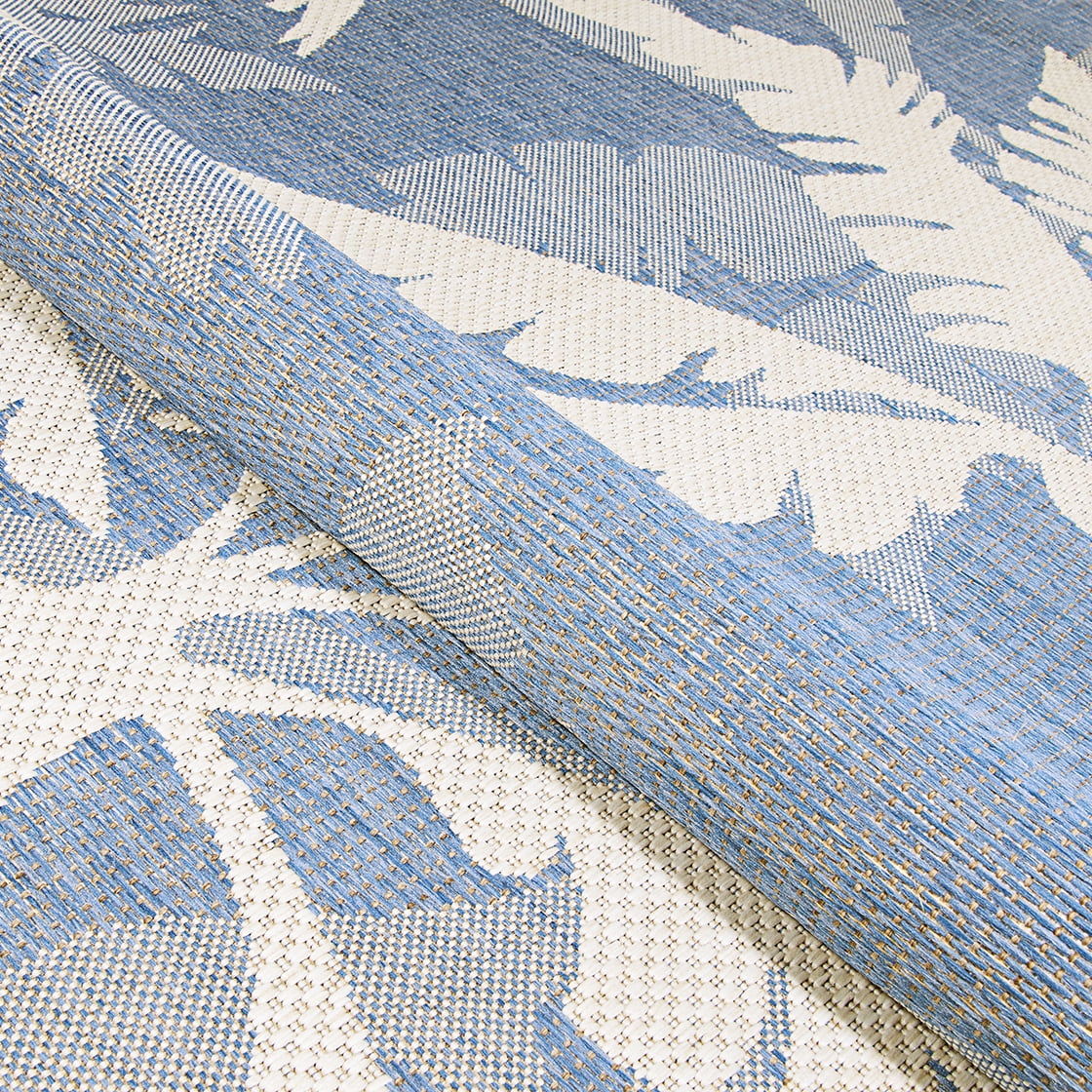 Couristan Monaco Coastal Flora Indoor / Outdoor Area Rug, Ivory-Sapphire Blue, 5'3" x 7'6"