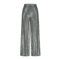 thumbnail image 6 of RYRJJ Womens Glitter Sequin Pants Sparkly Elastic High Waisted Wide Leg Trousers Bling Party Night Out Clubwear Casual Long Pants(Silver,XL), 6 of 7