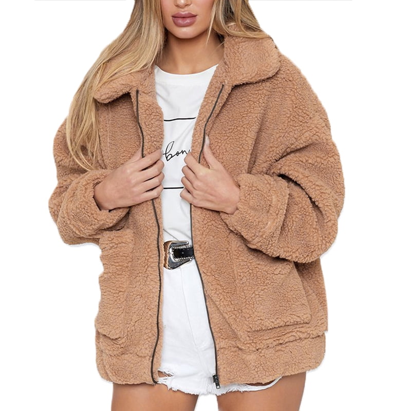 Winter Womens Coat Faux Fur Outwear Long-sleeved Lapel Warm Long Overcoat Thick