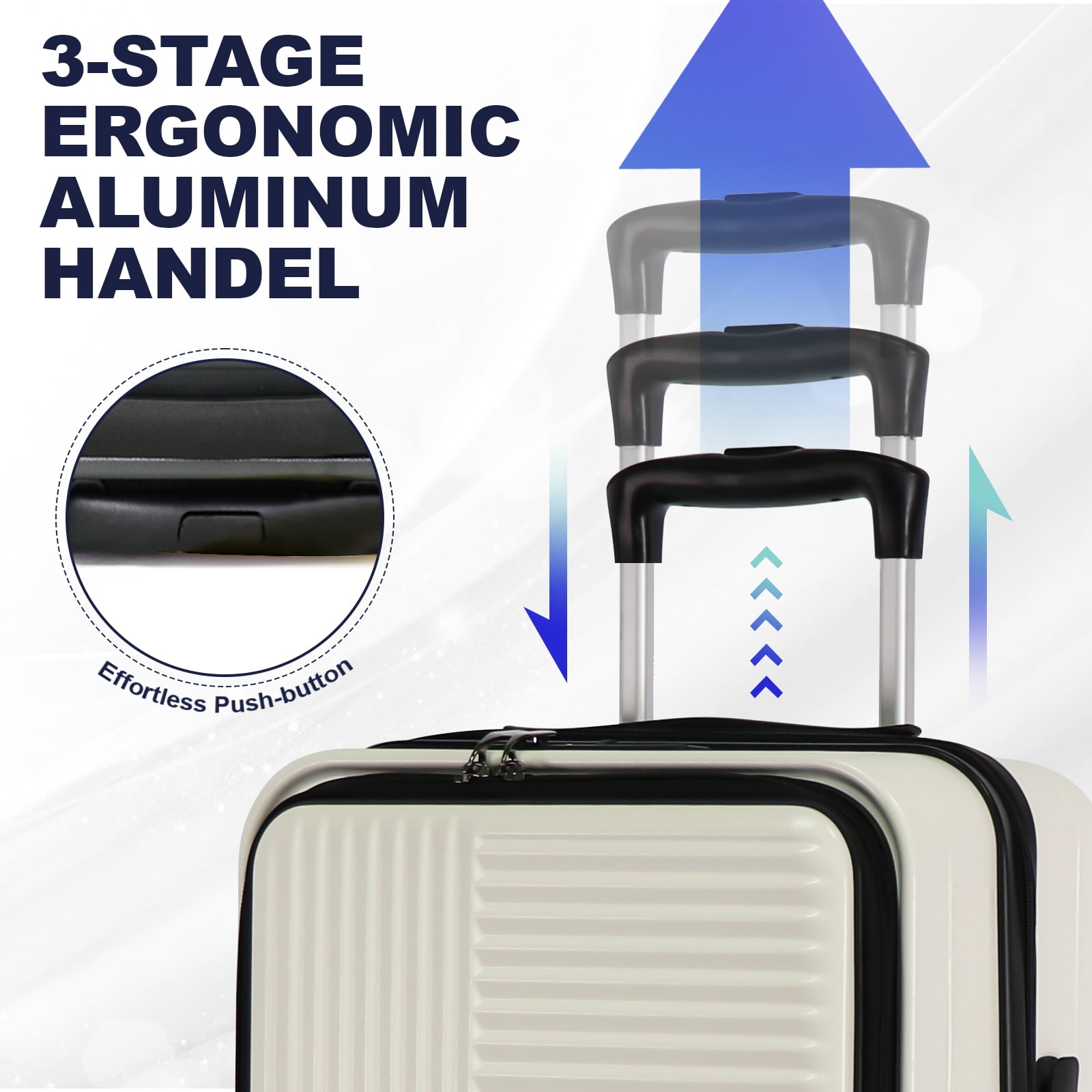 TSA Approved Lock Hardshell Suitcase Set, Front Opening Creamy White PC ABS Luggage
