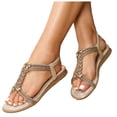 thumbnail image 1 of IUJSOY Womens T-Strap Rhinestone Gladiator Flat Sandals Summer Dressy Outdoor Beach Sandal, 1 of 8