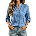 thumbnail image 2 of VBVC Women's Gingham Long Sleeve Shirt , Curved Hem Button Down Blouse For Women , Ladies' Spring Fall Tunic Tops with Pockets, S-2XL, 2 of 7