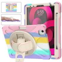 Dteck Case for iPad Air 4th Gen, Heavy Duty Hybrid Rugged Shockproof Kids-Friendly Case with 360 Rotatable Handle Strap, Kickstand for iPad Air 10.9 inch 2020 Release, Rainbow Pink