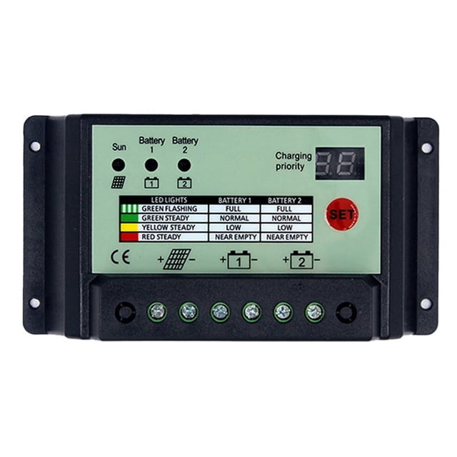 Controlador de carga solar de batería dual PWM 12V 24V Sistema Baterías Panel de energía Regulador Cargador (10A)