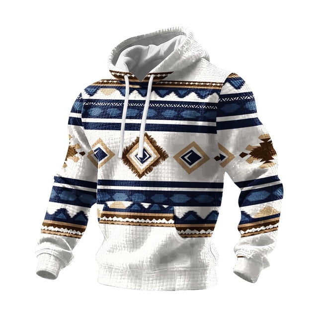 Ceisia Men's Regular-Fit Ethnic Print Quilted Hooded Sweatshirt (Beige-Brown) for Winter Gift