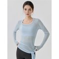 thumbnail image 4 of Camiseta Deportiva de Larga para Mujer, Cuello Redondo, Corte Ajustado, Ideal para Yoga y Otras Actividades Al Aire Libre Azul L, 4 of 8
