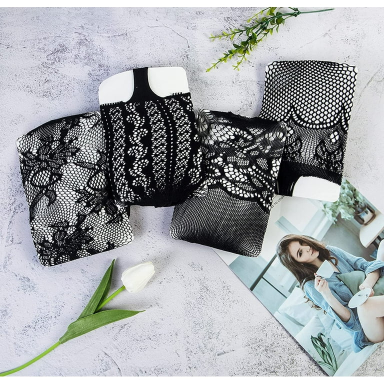 FLORAL Design Black Lace Stretch Thigh High Stockings Gift Set