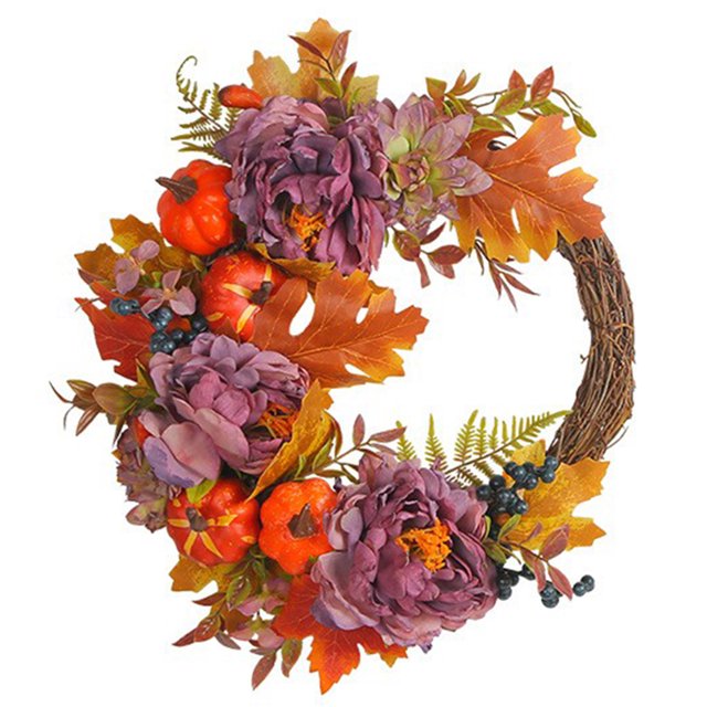 Colgador de puerta Diseño de escena de decoración de placa de puerta de Acción de Gracias Calabaza de peonía para el hogar (rosa roja)