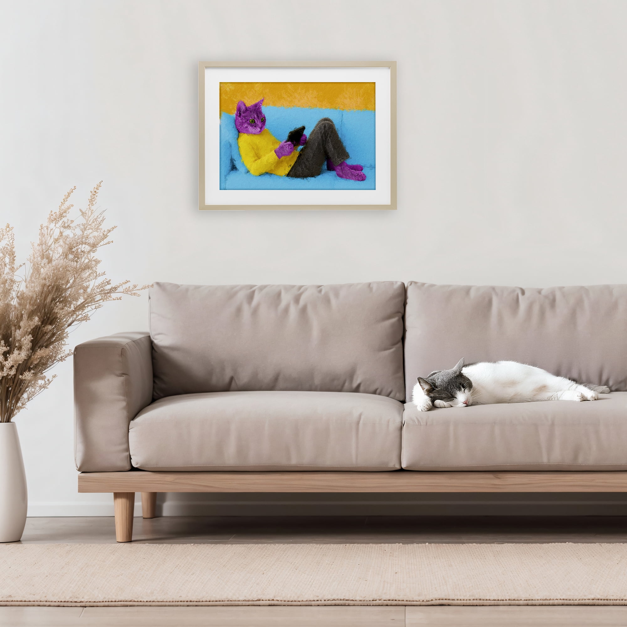 Stupell Industries Vibrant Cat Playing Game Birch Framed Print Under Glass, design by Sean Parnell