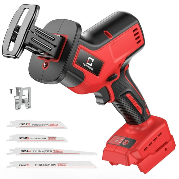 Cerycose Cordless Reciprocating Saw Compatible with Milwaukee 18V Battery, Brushless Motor, Variable Speed 0-3000 SPM,Tool Free Blade Change, 4 Saw B