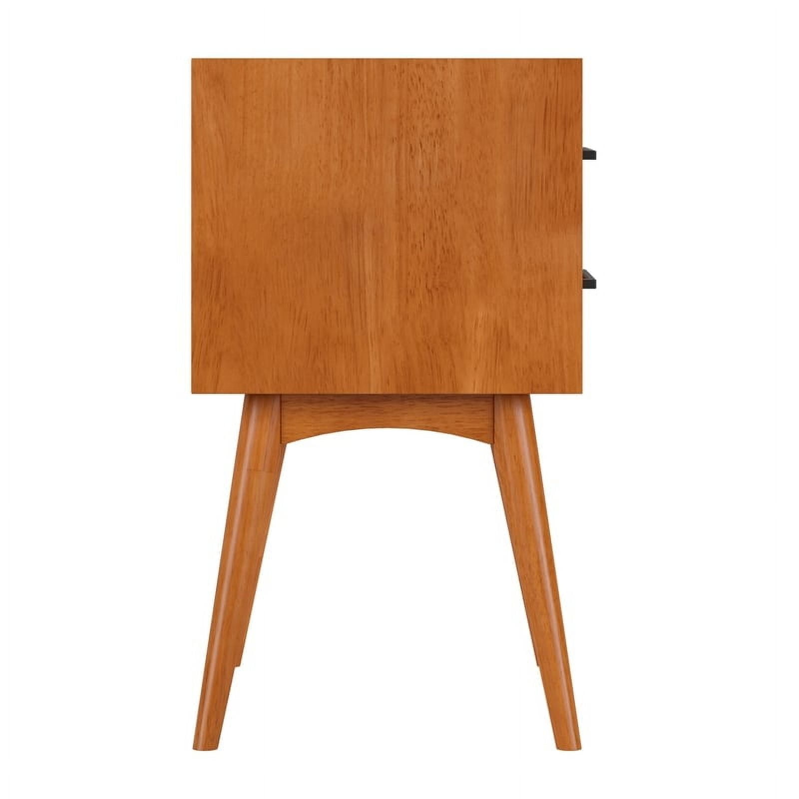 AFI Pasadena Solid Wood Mid-Century Modern Nightstand with 2 Drawers, Light Toffee