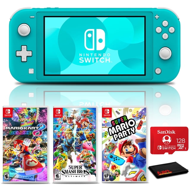 Nintendo Consola Switch Lite (Turquesa) con microSD de 128GB y Pack de 3 Juegos