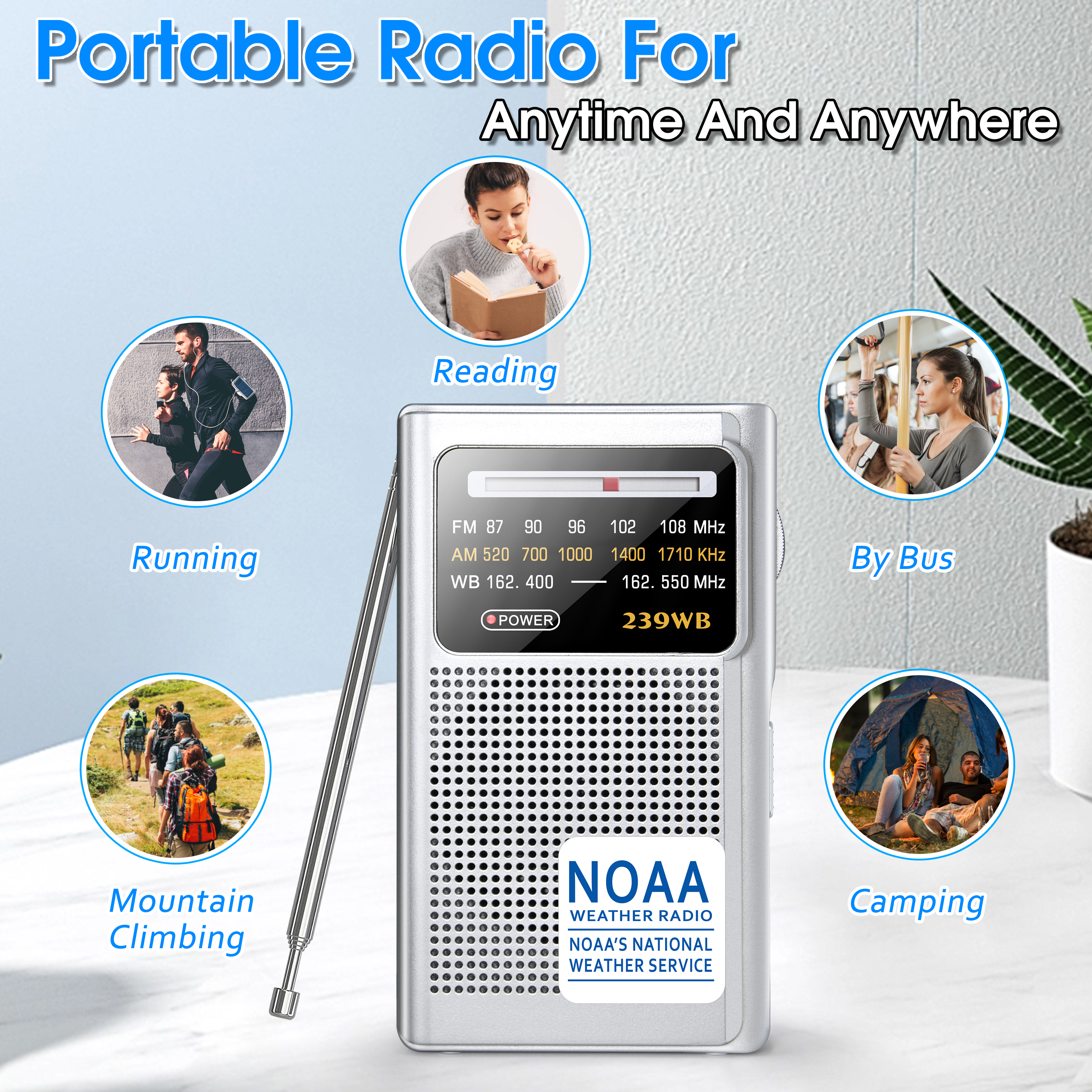 Greadio NOAA Weather Radio with AM/FM Tuner, Gray photo 4