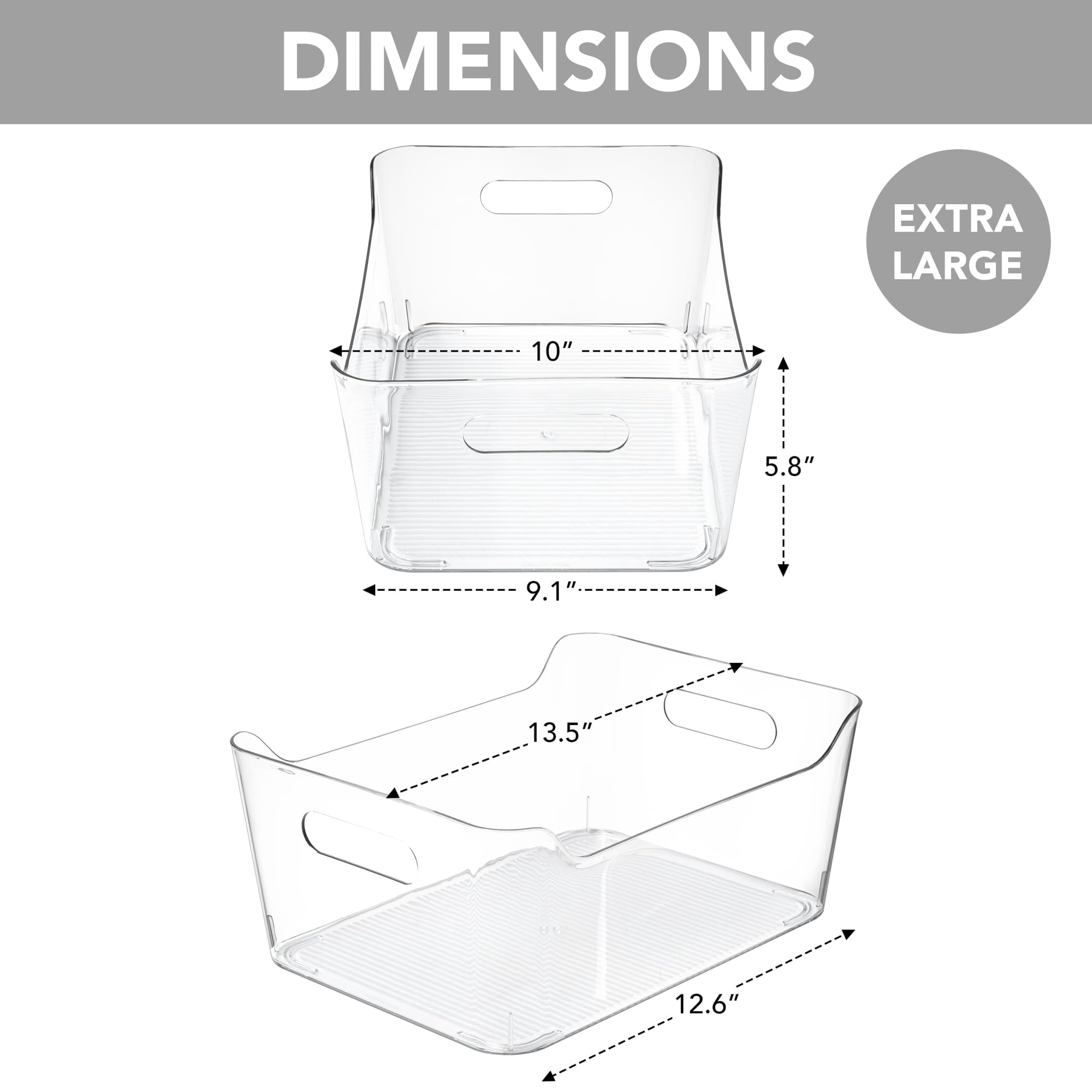6 Pack Plastic Storage Bins, Extra Large Pantry Organizer, 13.5" x 10" Clear Storage Containers and Organizer Bins, Multi-Use Bins for Home, Kitchen, Closet and Cabinet