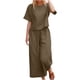 thumbnail image 2 of ICHUANYI ClearanceWomen Fashion Round Neck Short Sleeve Tops Pants Casual Suit Sets(Khaki, XL) ICHUANYI WER20232080505789, 2 of 4