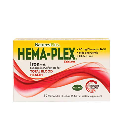 NaturesPlus Hema-Plex, Sustained Release - 85 mg Elemental Iron, 30 Vegetarian - Iron, Vitamin C for Total Blood Health - Gluten-Free - 30 Servings - Walmart.com