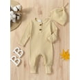 thumbnail image 2 of Cenuakty Toddler Newborn Outfit Adorable Solid Color Long Sleeve Round Neck Jumpsuit and Hat Set, 2 of 5