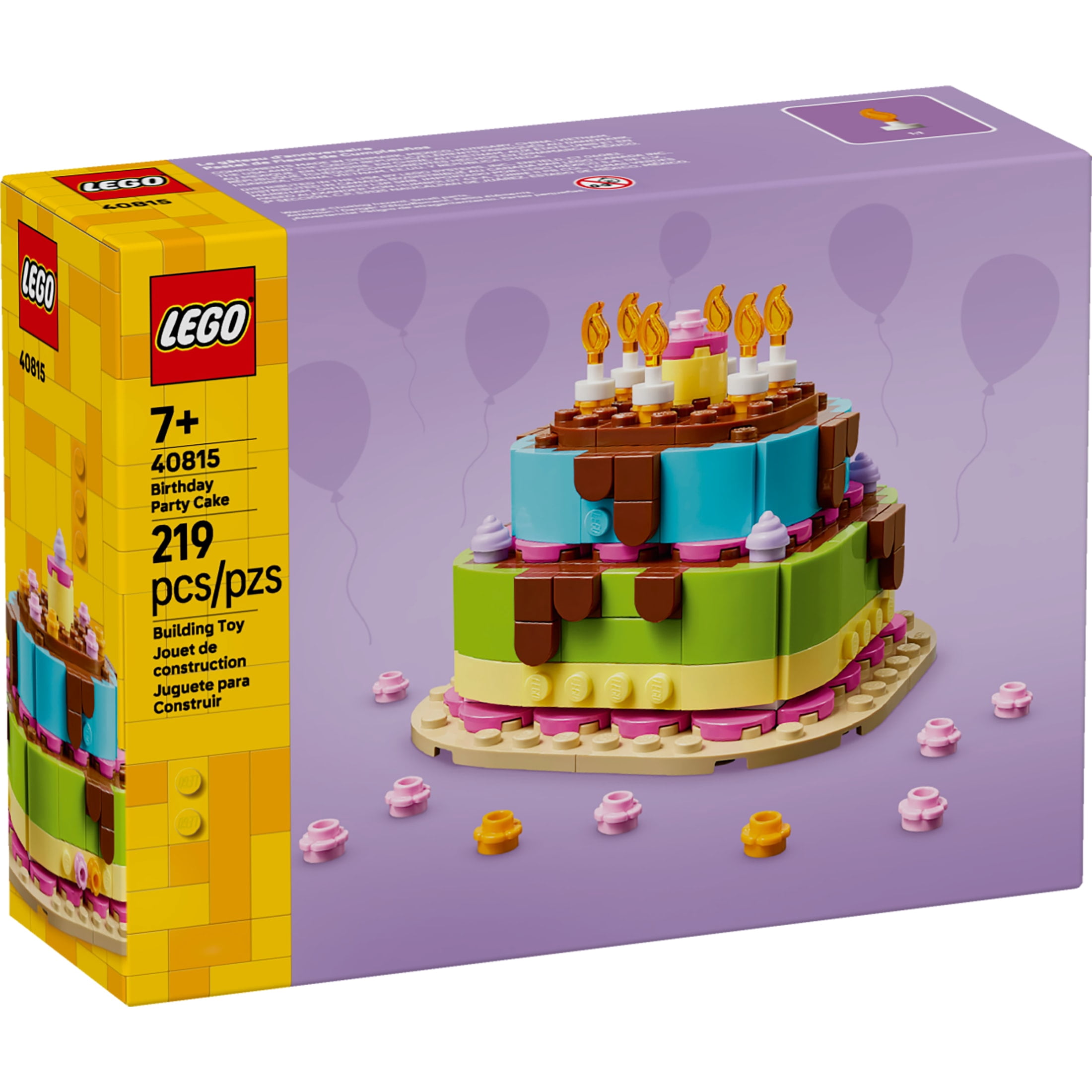 LEGO Birthday Party Cake - Building Toy for Boys & Girls, Ages 7+ - Birthday Decoration with 10 Candle Accessories - Craft for Kids - 40815