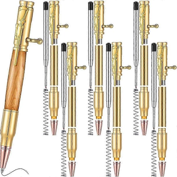 Set of 6 Slim Pens, Multi-Color Wooden Swivel Pen Set with Refill Shaft Bolt-On Ballpoint Pen for D