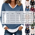 thumbnail image 3 of Women's Casual 2 in 1 Pullover Long Sleeve Layered Shirts V Neck Solid Color Blouse Fall Fashion Outfits, 3 of 9