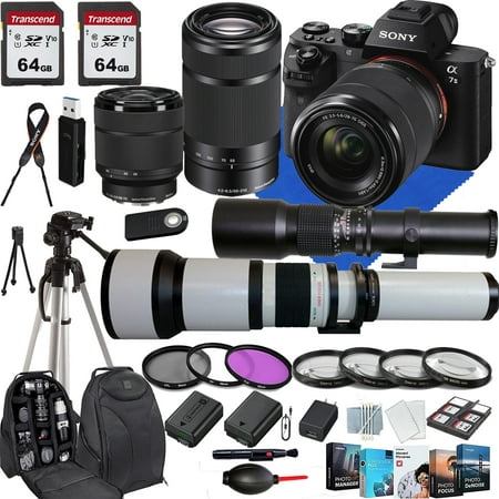 Sony A7 II Mirrorless Camera with Sony FE 28-70mm Lens+Sony E 55-210mm+500mm f/8.0 Telephoto Lens+650-1300mm f/8 Telephoto Zoom Lens+Case+128GIG Memory Card+Case+Tripod+Photosoftware(30PC)Bundle