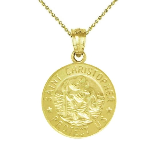 925 Sterling Silver Yellow Gold Plated 1mm Cable Chain Necklace w/ Saint Christopher Protect Us Pendant Charm