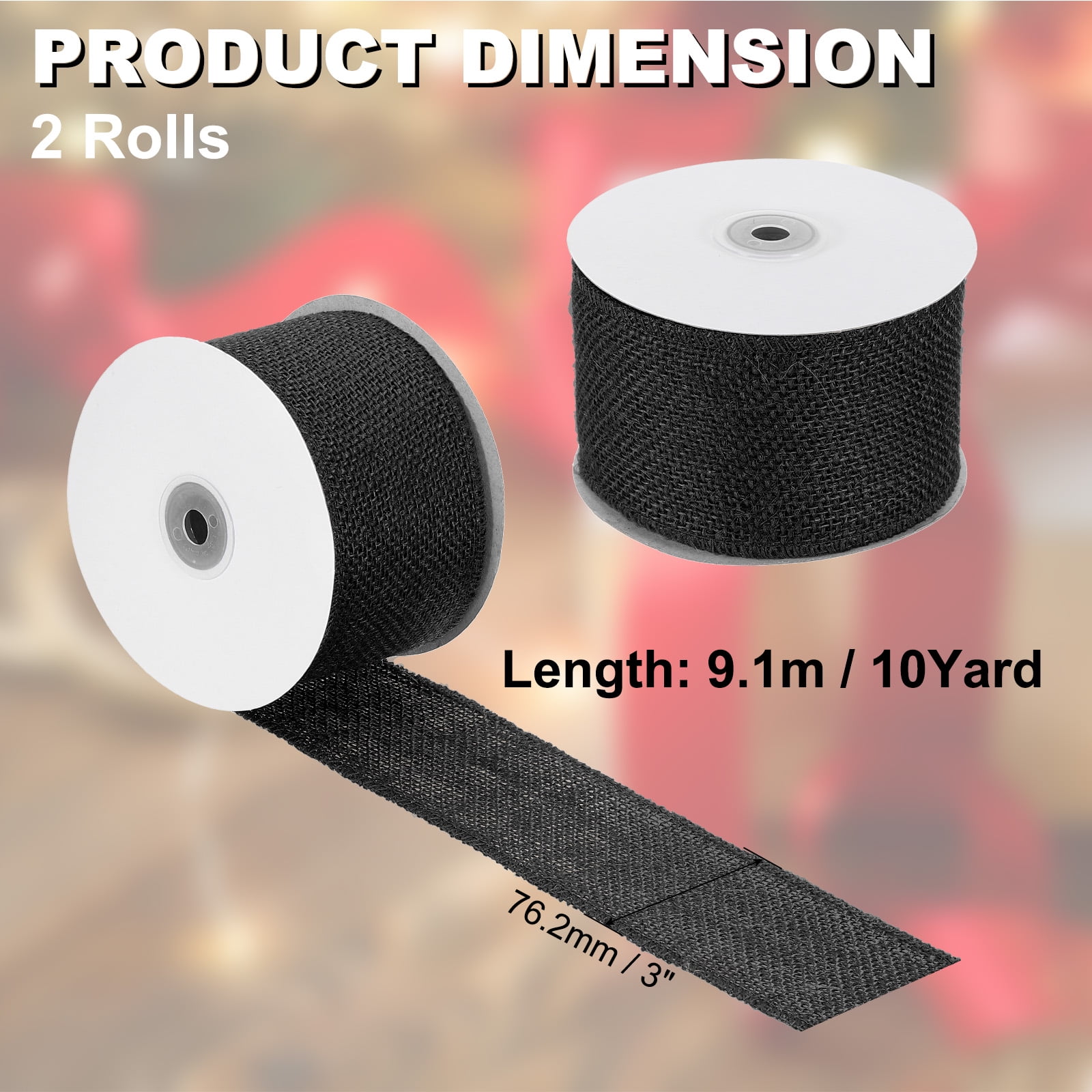Uxcell 3 Inch Wide 10 Yards Burlap Ribbon, 2pcs Natural Jute Fabric Crafts Roll Gift Wrapping Black