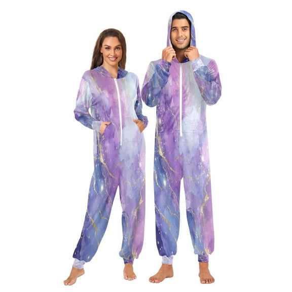 1 Piece Adult Onesie Pajamas Cozy & Loose-Fit Sleepsuit Loungewear with Pockets Pink and Blue Marble Texture X-Small