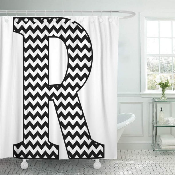 Suttom Alphabet Black White Chevron R Monogram Zigzag Letter Initial Shower Curtain 66x72 Inch Com Initial Shower Curtain 66x72 Inch, Monogram Initial Shower Curtain