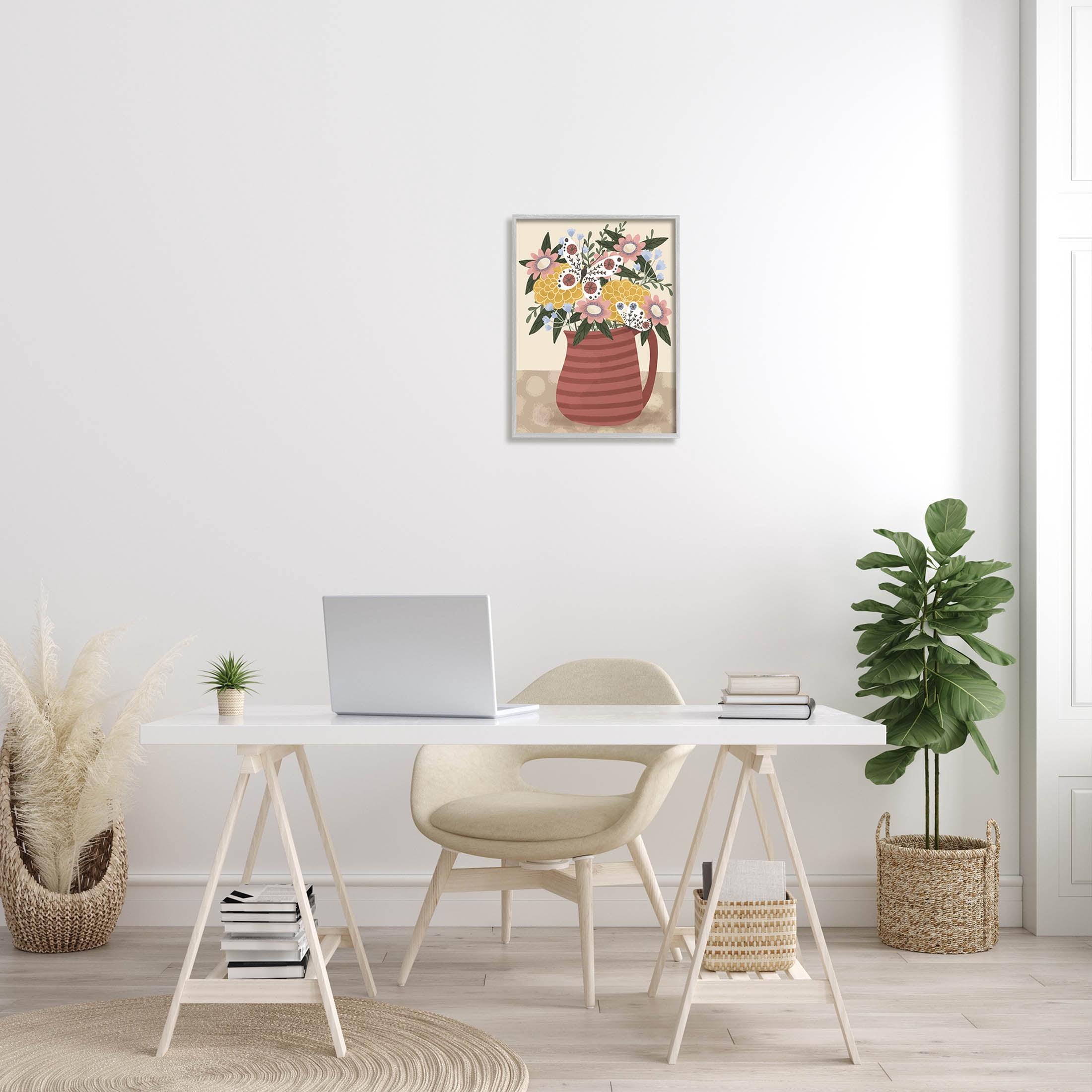 Casual Patterned Mixed Bouquet Botanical & Floral Graphic Art Gray Framed Art Print Wall Art